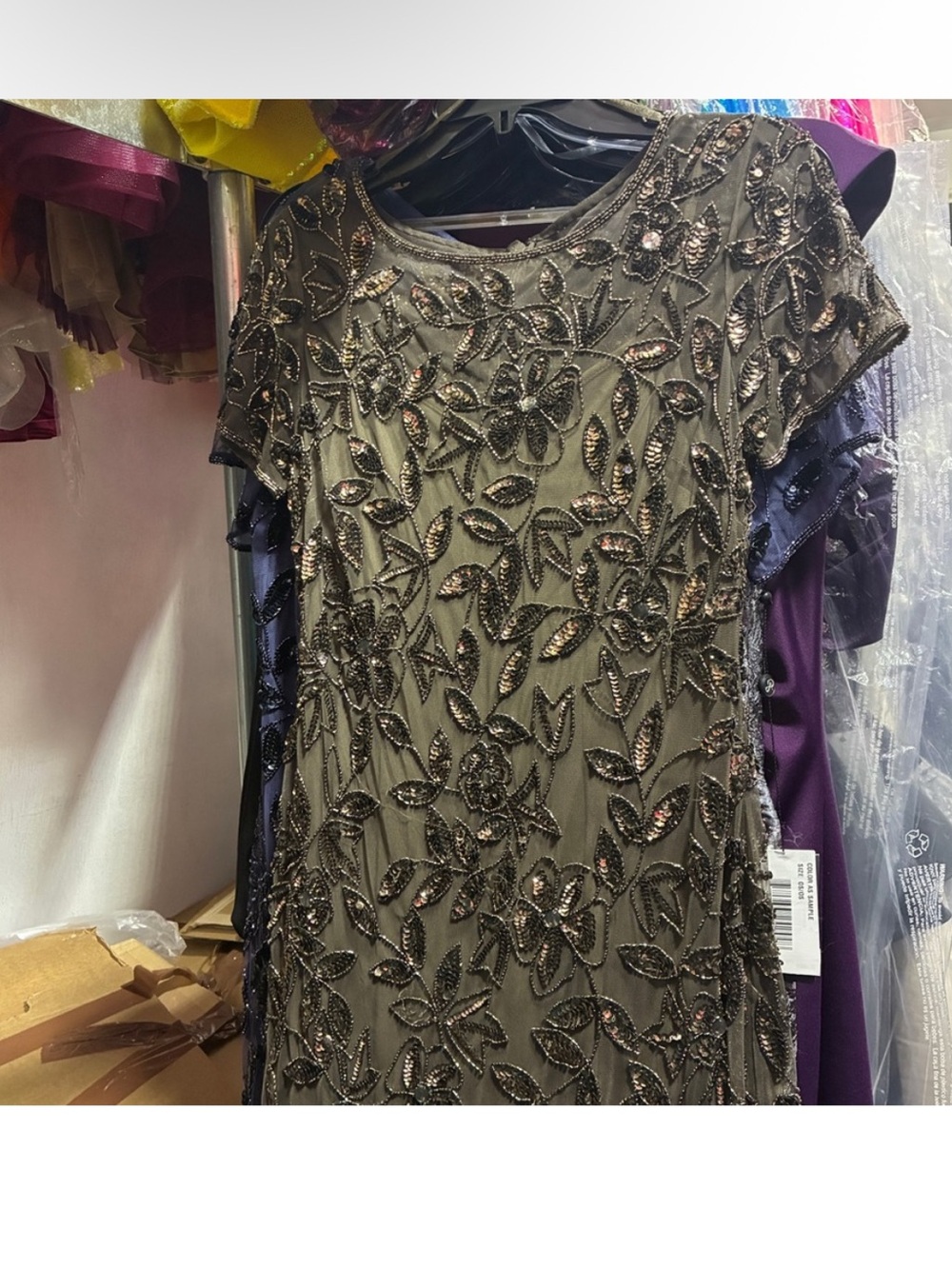 Adrianna Papell Dress SZ 6 Lead Brown Beaded Sequin Gown Formal Evening NWT MOB - Picture 8 of 11